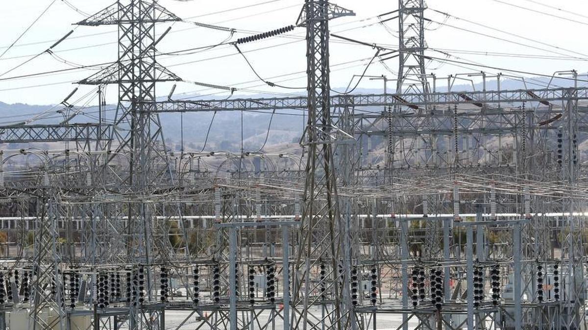 PG&E power lines and transformers at the company’s Metcalf power facility in Santa Clara County