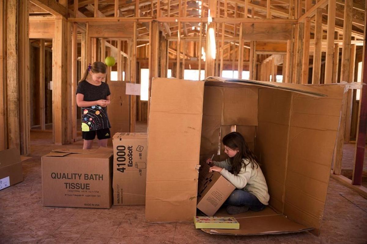 After months of living in a cramped trailer on their decimated property, Maya Leonard is looking forward to moving into the family’s rebuilt home. She and her best friend Bea Rogers spent time constructing a “restaurant” out of boxes during a party her family held in April to celebrate the rebuilding of the home they lost in the Valley Fire in September 2015.