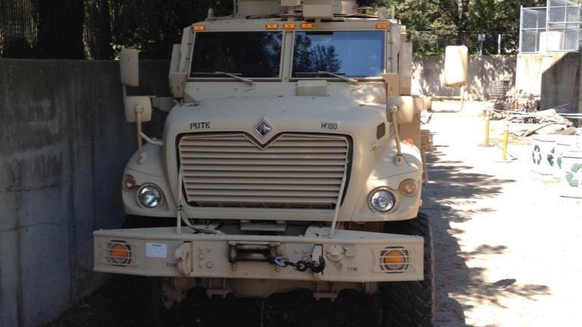 The Davis Police Department in 2014 received a $689,000 mine-resistant, ambush-protected vehicle, or MRAP, at no charge. After community opposition, Davis returned the vehicle, which was accepted by nearby Woodland. The Yolo County Sheriff’s Office is no longer pursuing its own MRAP after residents protested.