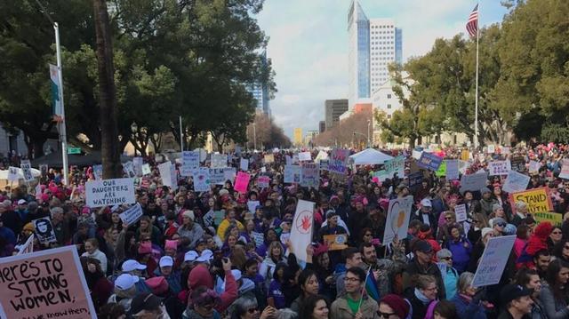 People fill Capitol Mall in downtown Sacramento for the Women’s March on Saturday, January 21, 2017.