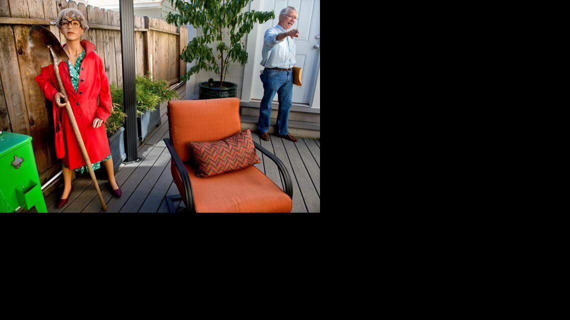 
Wearing an eye-catching red coat, a mannequin representing Sacramento killer Dorothea Puente was stolen last weekend from a balcony at the remodeled former boardinghouse where she killed and buried tenants.  The mannequin was recovered, but the replica red coat was not found. Puente was convicted of commiting  three murders while she ran the boardinghouse.
