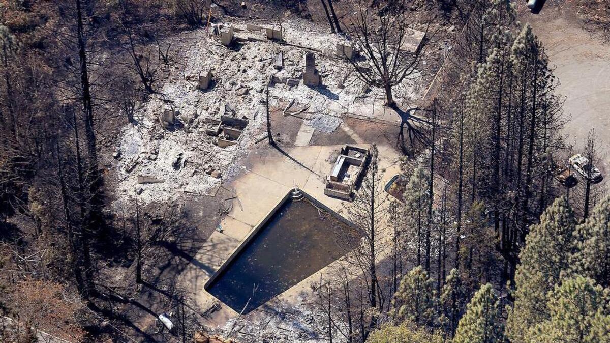 
This aerial image from Friday shows a burned structure in Cobb, Calif. 
