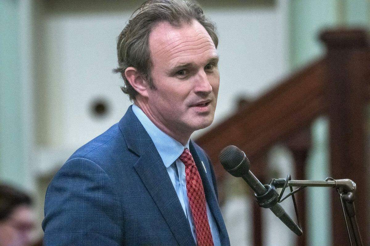Assembly Minority Leader James Gallagher, R-Yuba City, speaks about a bill in June. Gallagher and other Republicans have been attacking Democrats over fentanyl policy.