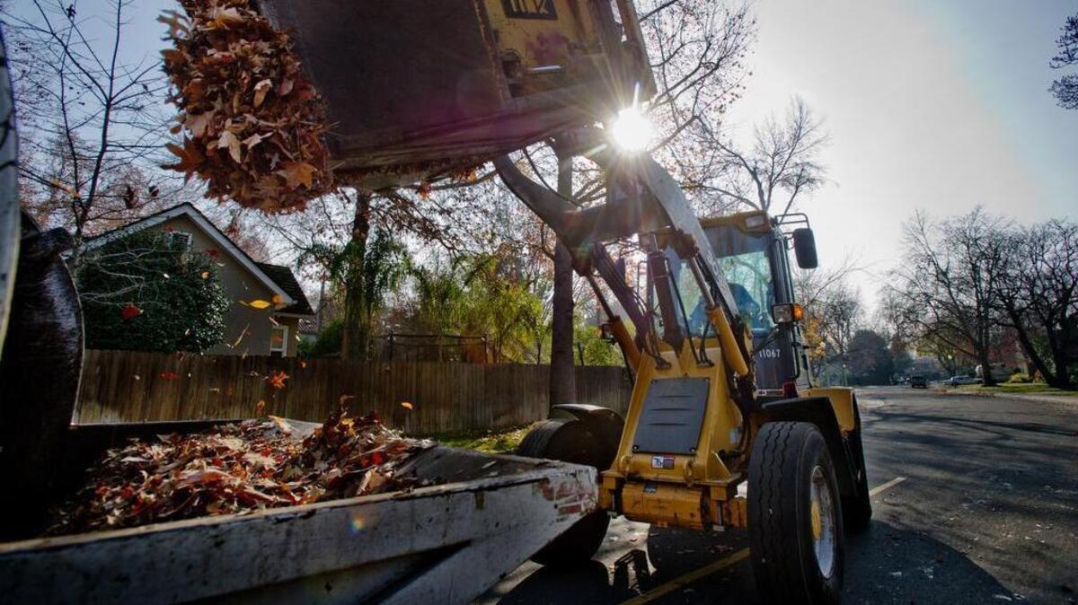 “The Claw” picks up leaves and branches on a street in south Sacramento the first day of fall leaf collection in 2011.