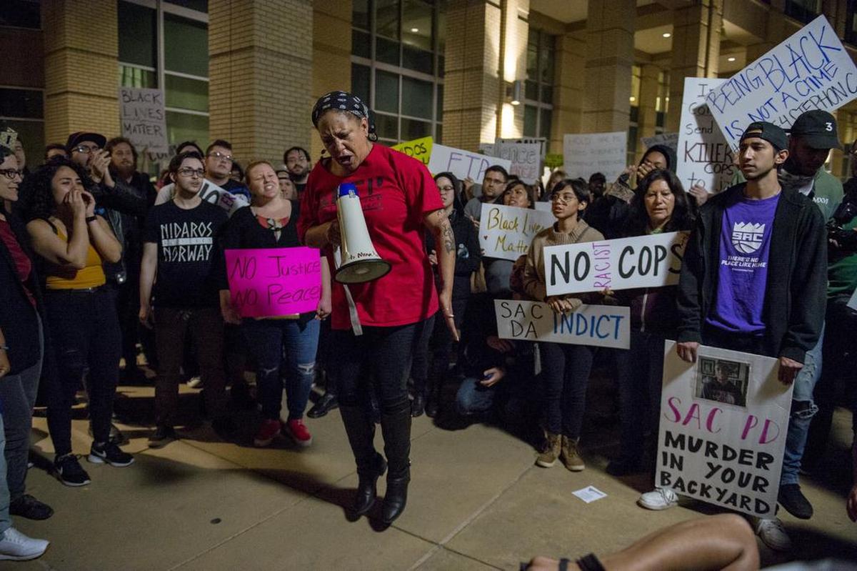 Black Lives Matter Sacramento gathered on Friday, March 30, 2018 at City Hall in the wake of private autopsy findings that police shot Stephon Clark in the side and back.