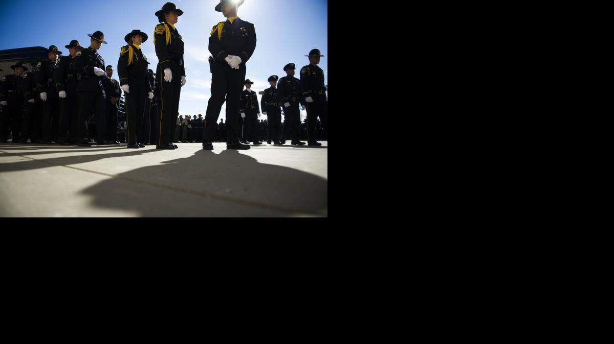 
Yolo County sheriff’s deputies gather at Danny Oliver’s memorial service on Monday at Adventure Christian Church in Roseville.
