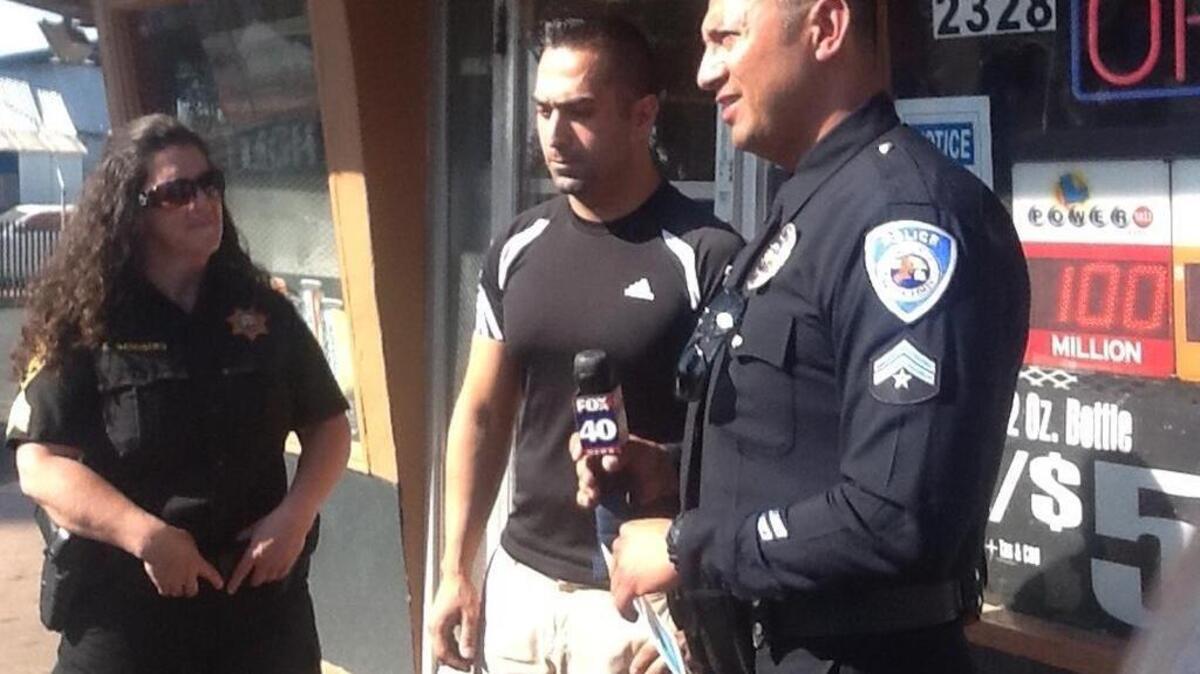 West Sacramento Officer Rinaldo Monterrosa, right; Jim Nasser, whose family owns A&B Liquor; and state Alcoholic Beverage Control supervising agent Kathryn Sandberg speak to the media in West Sacramento on Thursday, Oct. 22, 2015, to announce the launch of a program to encourage merchants to curb alcohol sales to inebriated customers.