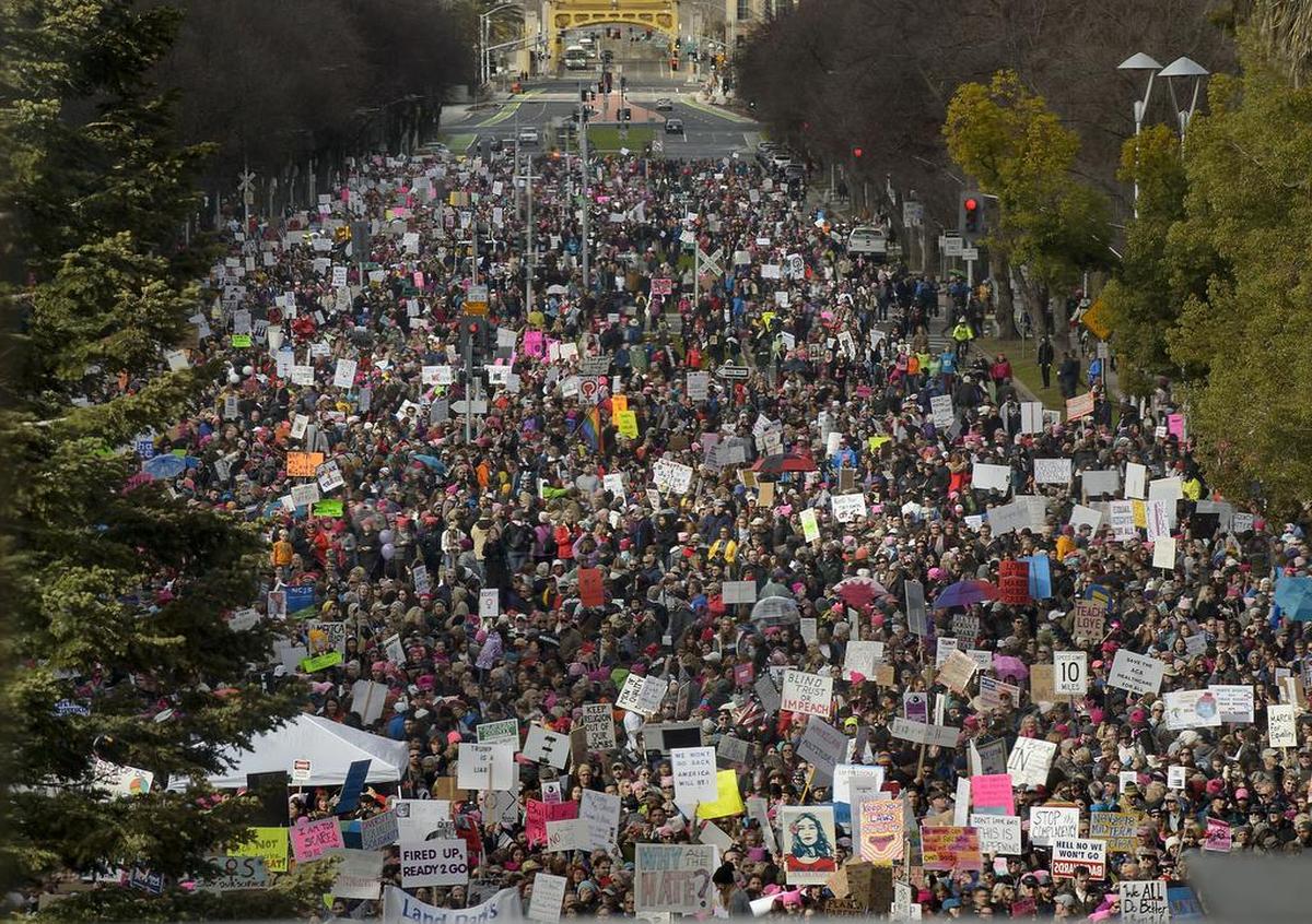 Participants fill Capitol Mall in Sacramento during the Women’s March in January 2017.