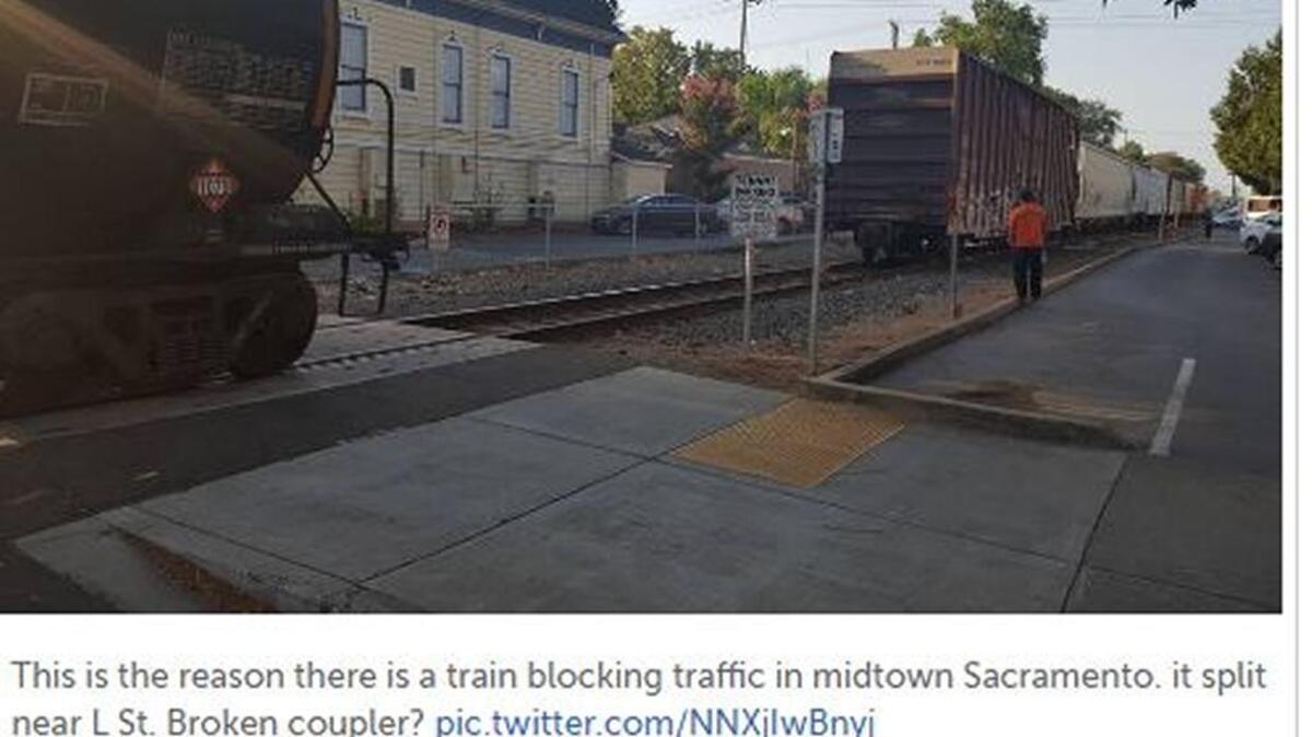 Image from a tweet about the stalled train in midtown Sacramento.