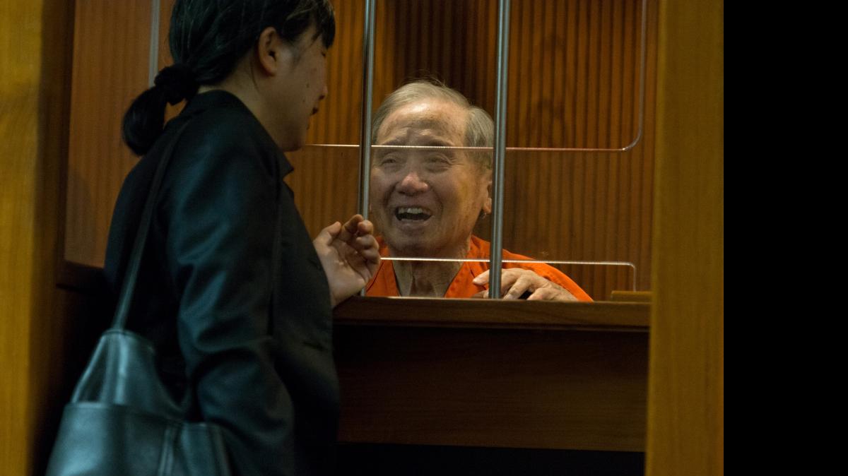 
Masaharu Ono, 89, speaks with Erin Minoura, a court appointed interpreter, during his arraignment on Tuesday. Ono was arraigned for the death of his wife, Hiroko Ono, 83, who died Friday.
