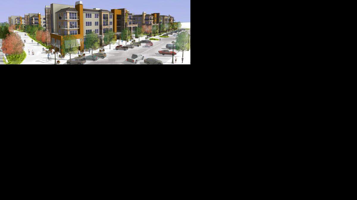 
An architectural rendering shows a proposed apartment complex at El Dorado Hills Town Center.

