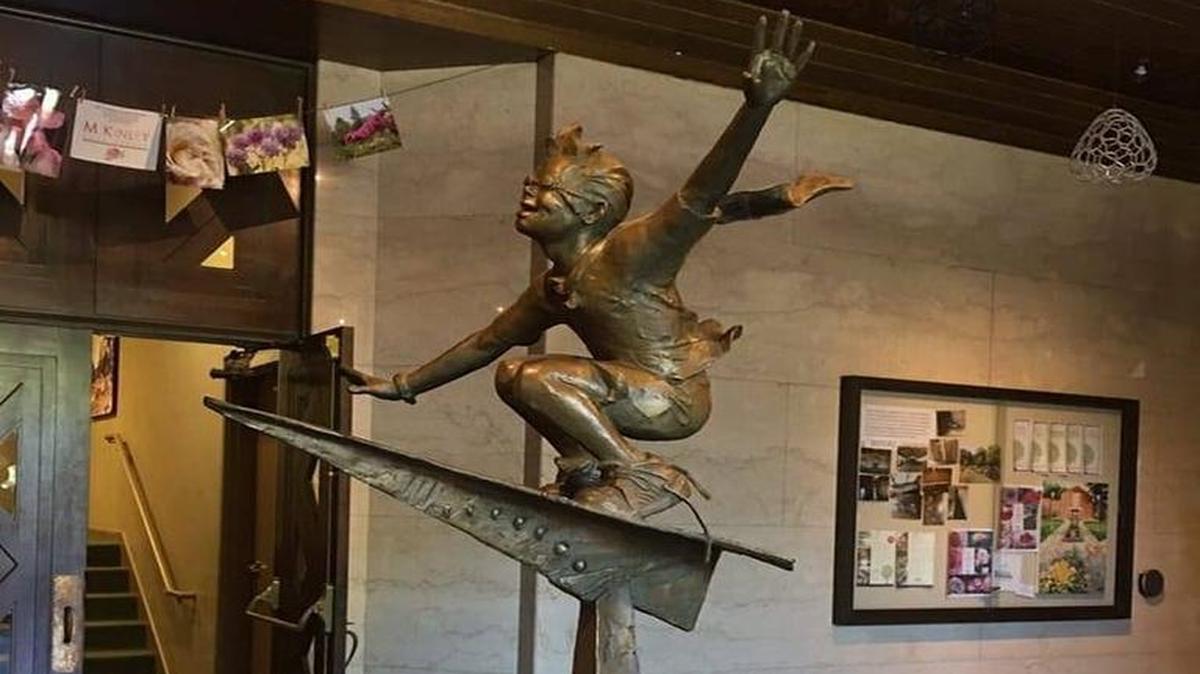 The stolen statue, titled “Journeys of the Imagination,” was taken from the table on which it was bolted Wednesday afternoon in the Clunie Clubhouse in McKinley Park.