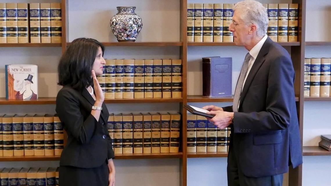 Shama H. Mesiwala, is sworn in as a Sacramento Superior Court Commissioner by Judge Steven Gevercer.