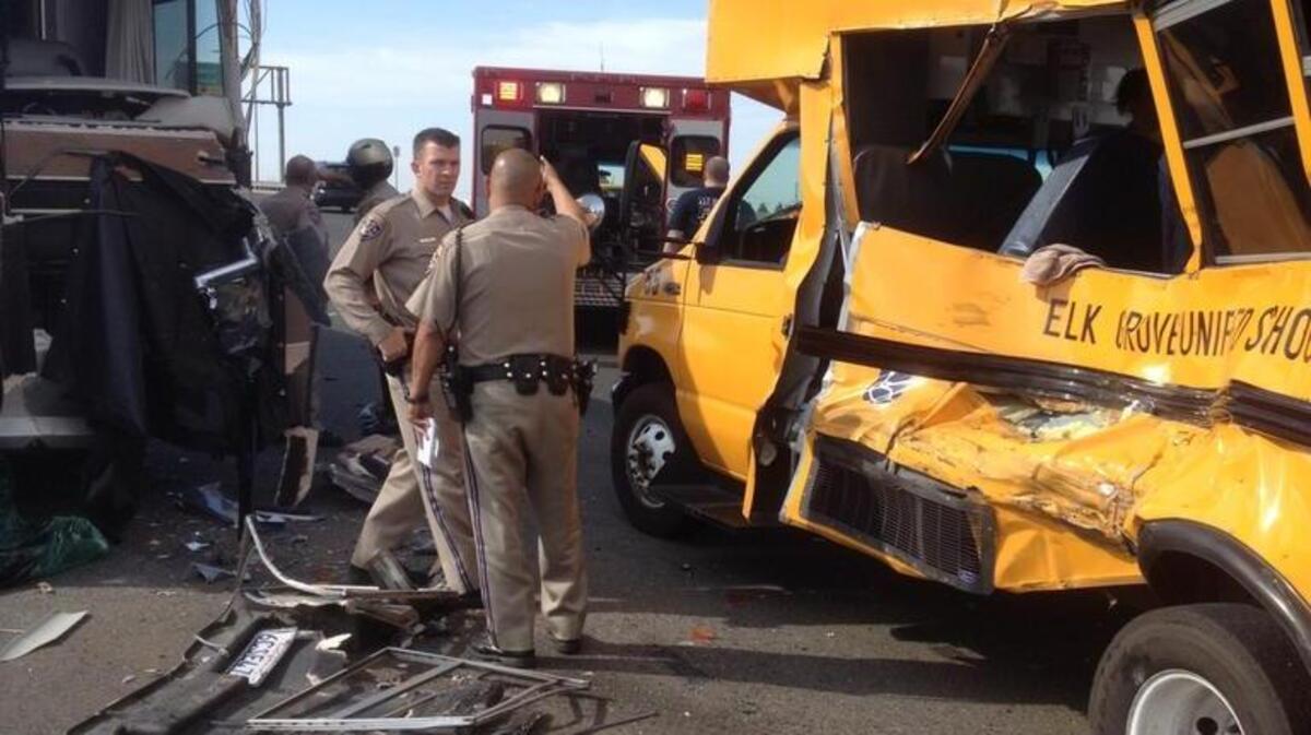 
A student suffered minor injuries when this Elk Grove Unified School District bus and a recreational vehicle collided Oct. 14.
