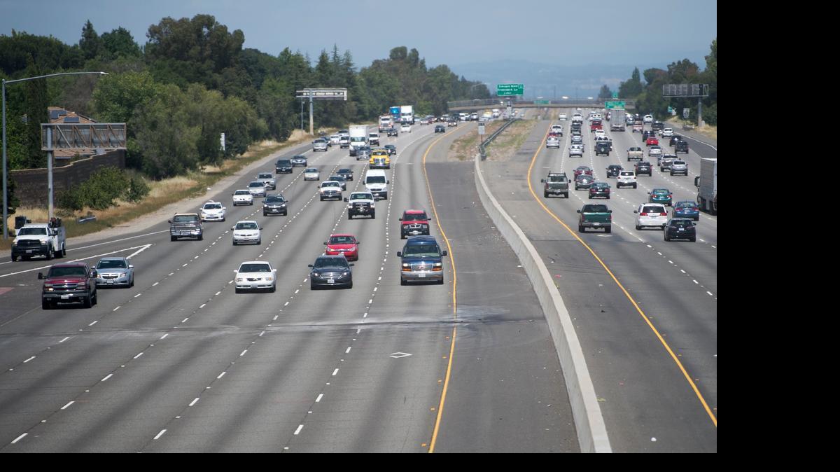
A burn spot on the freeway marks the location where three people were killed early Tuesday when a wrong-way pickup driver slammed into a car on Interstate 80 near Madison Avenue in Sacramento. 
