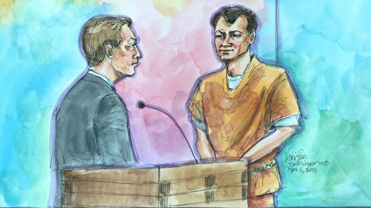 Matthew Muller, right, briefly appeared in federal court in Sacramento on Thursday with his attorney, Tom Johnson.