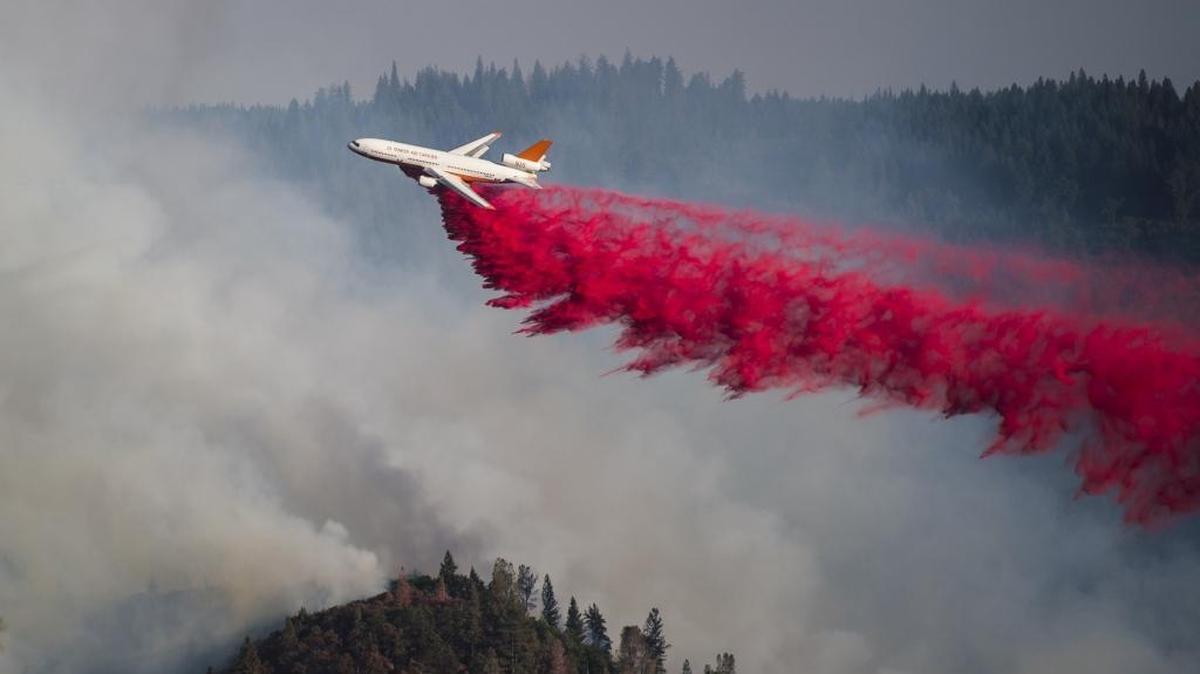 Air Tankers drop fire retardant at the Trail Fire in El Dorado County and Placer County on Tuesday, June 28, 2016.