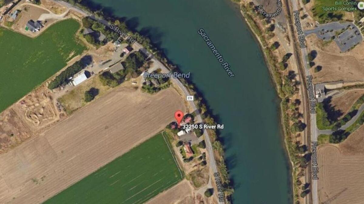 Google Earth image shows approximately where a head-on collision occurred in the 32250 block of South River Road between West Sacramento and Clarksburg.