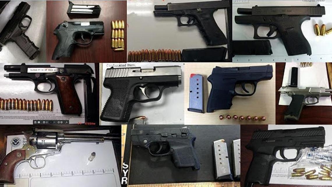 TSA found 58 firearms in carry-on bags around the nation from Feb. 27 to March 5. Firearms pictured are from those discovered that week.