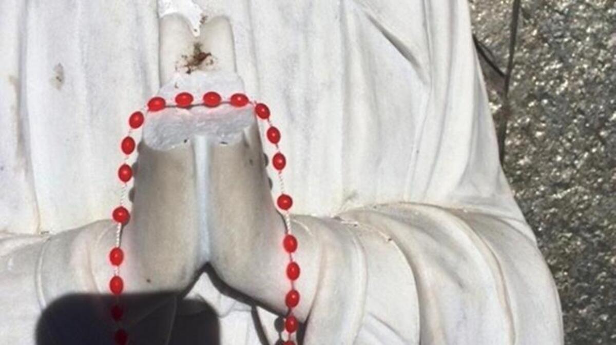 Vandals broke the fingers and head off a statue of the Virgin Mary at Our Lady of the Lake Church in Kings Beach.