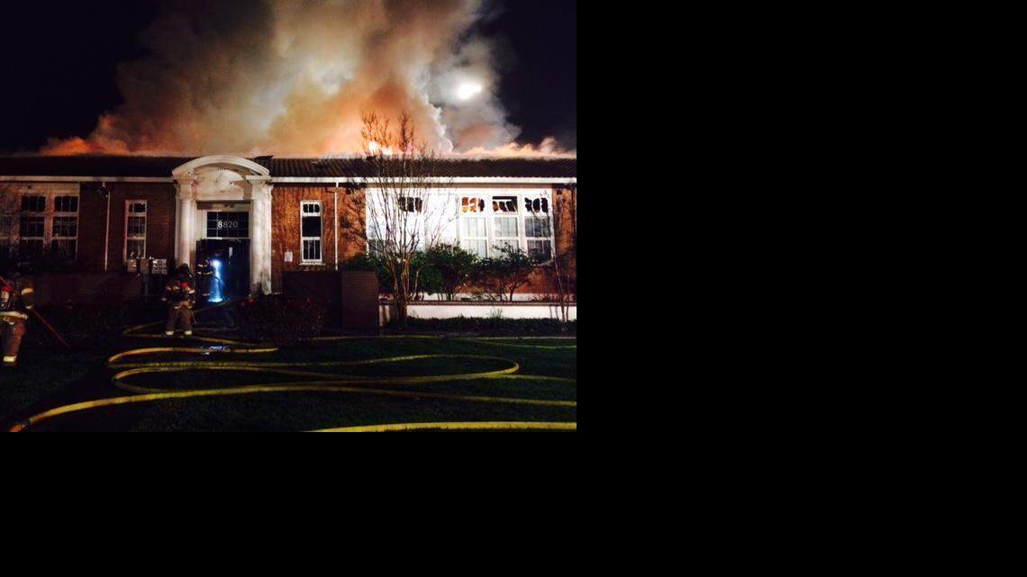 
Fire burns at Cosumnes Community Services District headquarters in Elk Grove on Friday.
