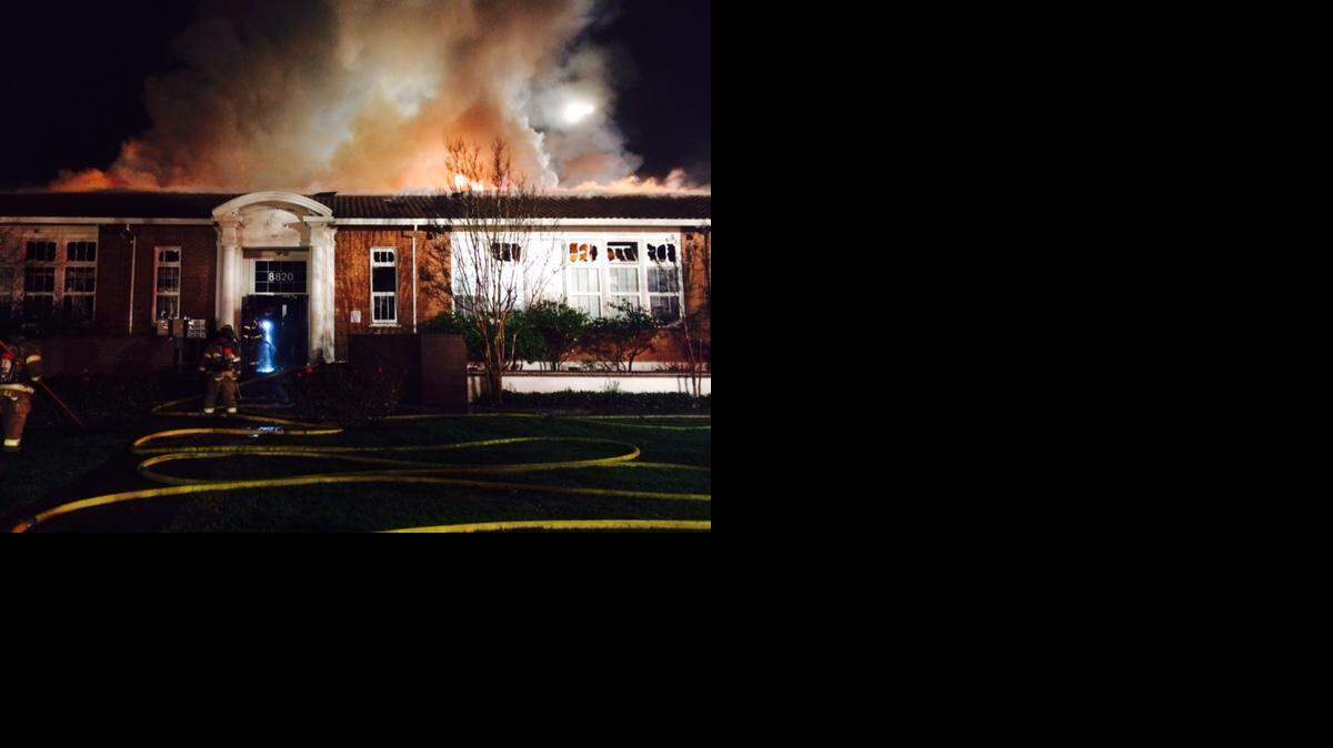 
Fire burns at Cosumnes Community Services District headquarters in Elk Grove on Friday.
