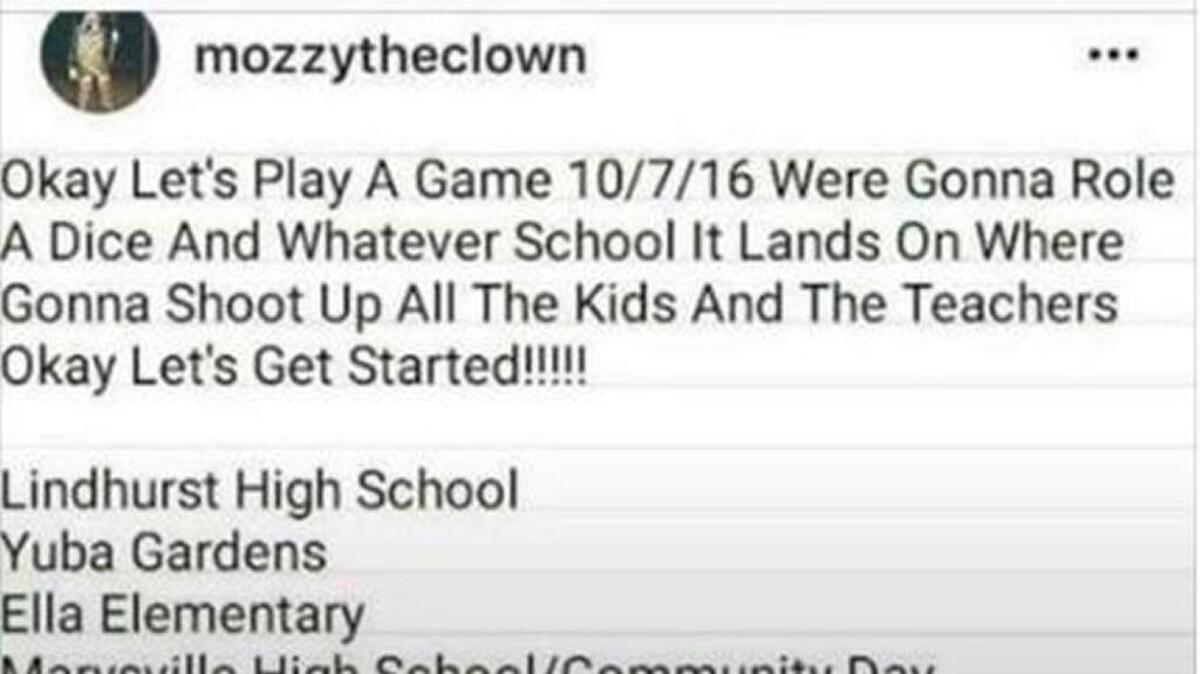 Threat posted on Facebook that targeted students and teachers at Marysville-area schools.