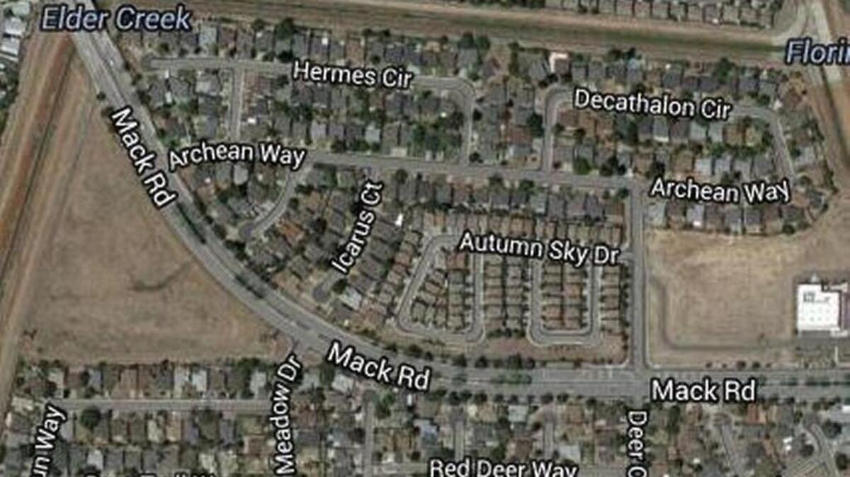 Google Earth image shows where a man, whose name was not released, was crossing Mack Road near Archean Way just before 1 a.m. when he was hit by the first vehicle, police said.
