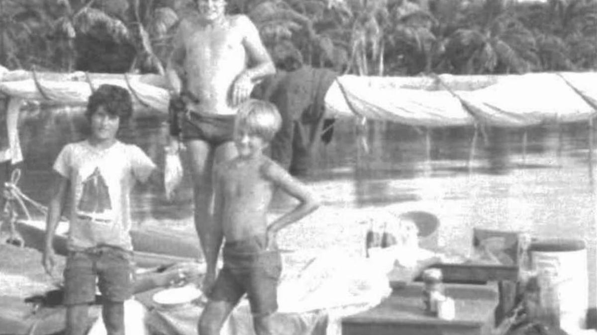 A 1978 photo of Chris Farmer with the sons of Silas Duane Boston was included in the federal criminal complaint filed Thursday against Boston. Boston faces charges of committing maritime murder in the 1978 killings of Farmer and his girlfriend, Peta Frampton, by dumping them into the Caribbean Sea from the boat shown here.