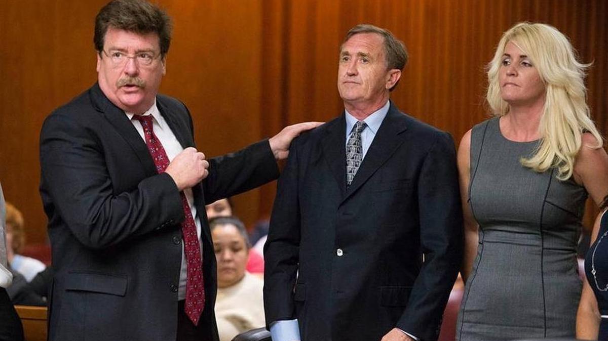 Attorney William Portanova, left, with Michael Lyon and Shannon Lynn Campbell