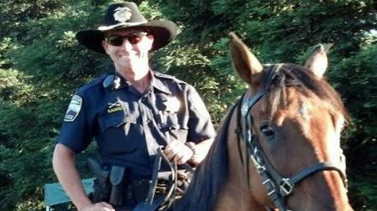 
Folsom police horse Dunbar was a favorite with children and families, remembered by Officer Andrew Bates as very interactive and social. Dunbar died July 20 from an accidental injury. He is pictured here with rider, Officer Eric Baade.
