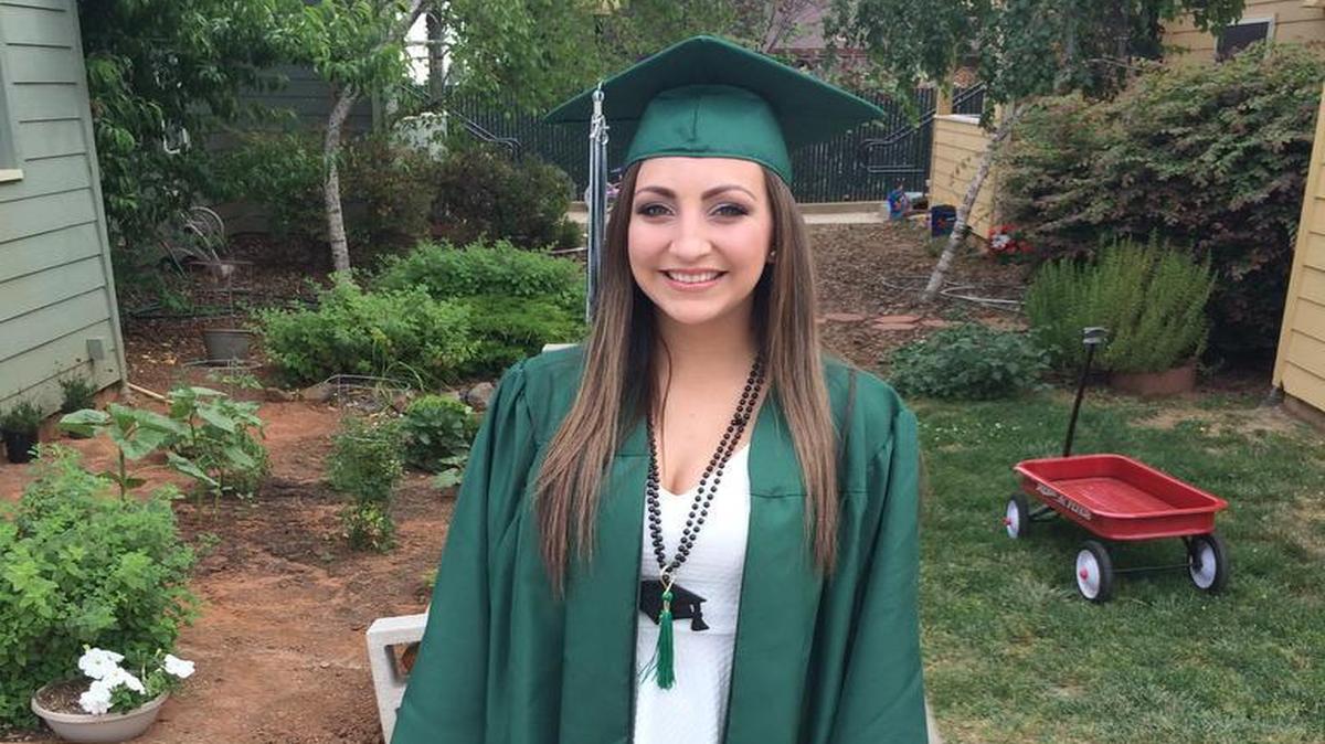 
Joslynn Sovenski in her Ponderosa High School graduation attire. 
