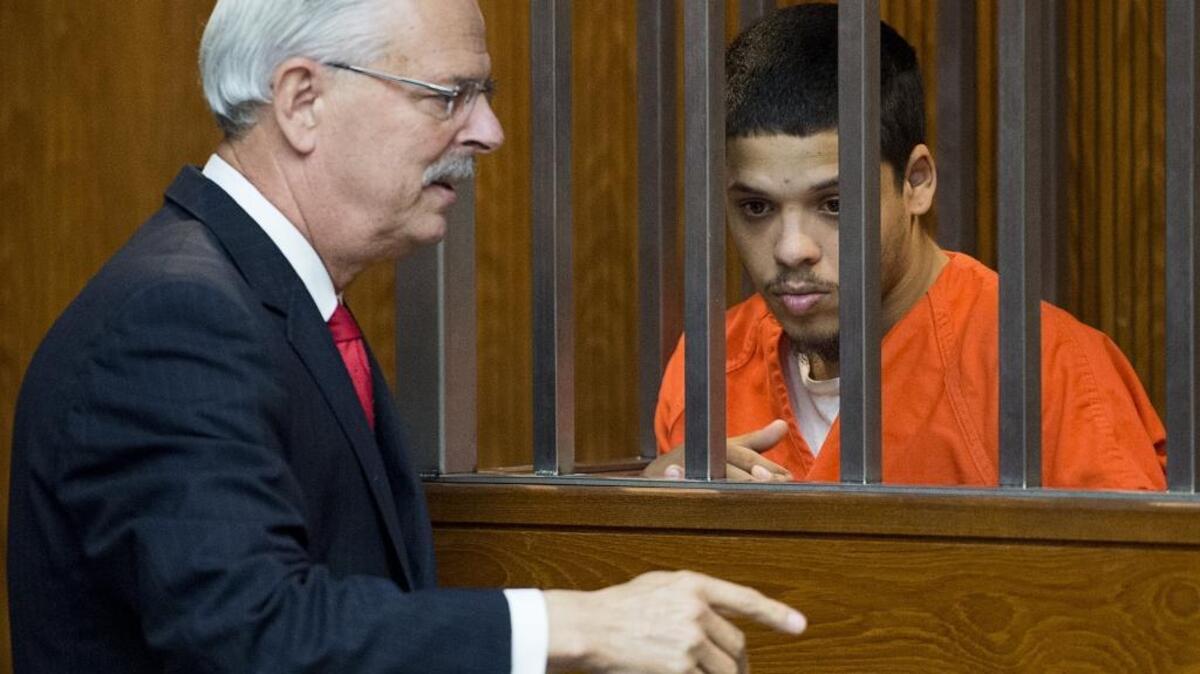 Kenyatta Brown makes his first court appearance with the public defender at the Sacramento Superior Court on Tuesday September 22, 2015 in Sacramento, Calif. for the shooting death of Joslynn Sovenski. Brown faces a charge of felony involuntary manslaughter in the fatal shooting.