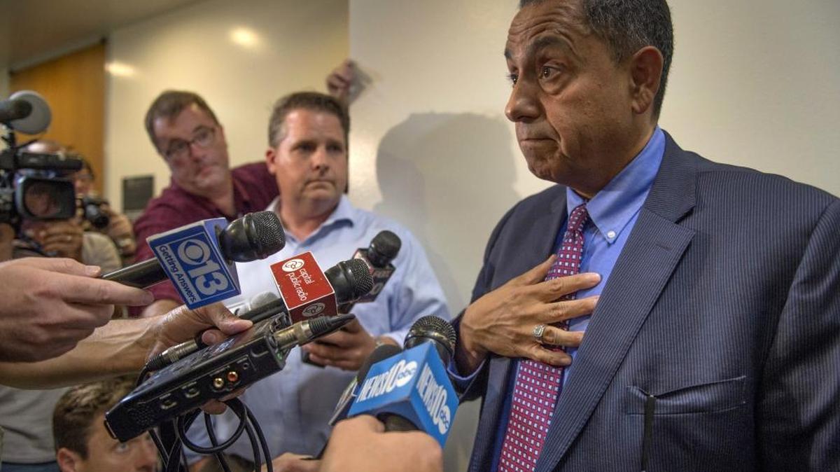 Sacramento City Attorney James Sanchez talks to the press on Thurs., July 2, 2015 in Sacramento, Calif.