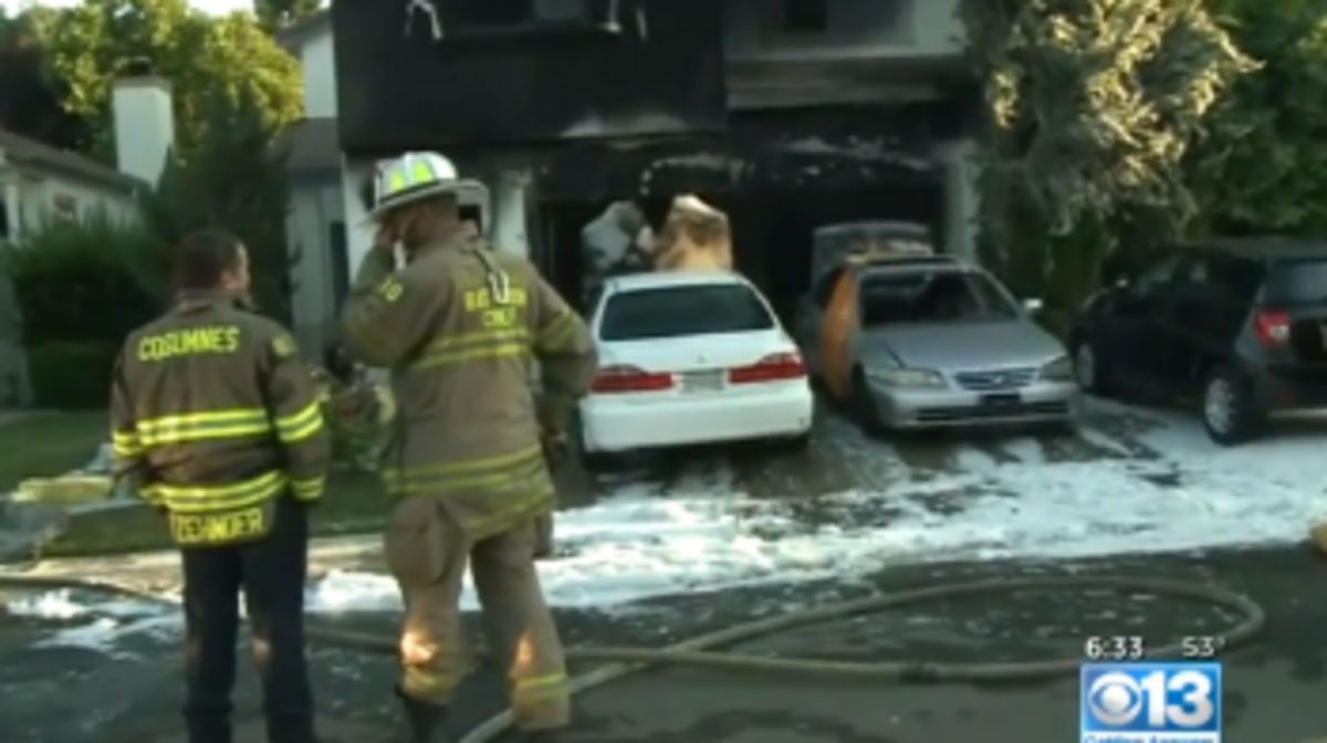 Two people suffer burns in a fire in Elk Grove that was contained to the garage.