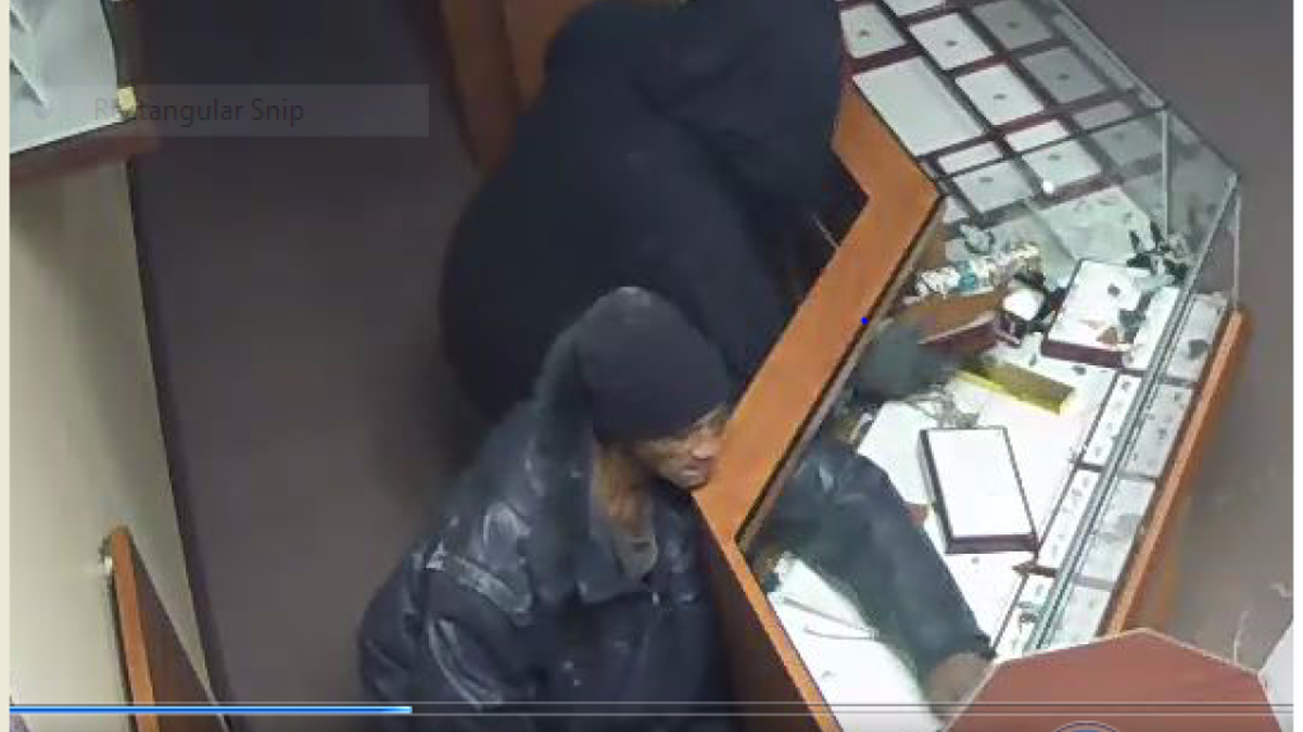 A surveillance photo shows a man suspected of burglarizing a south Sacramento jewelry store.