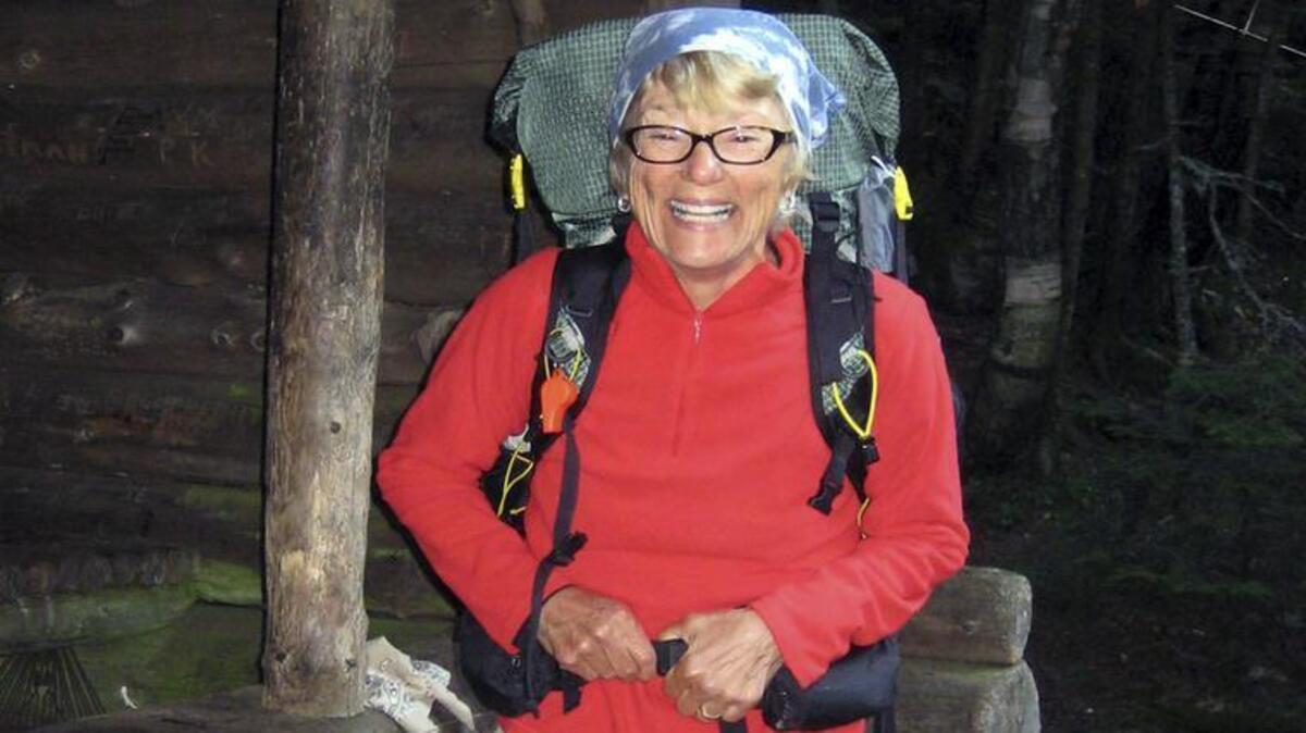 Hiker Geraldine Largay, of Brentwood, Tenn., poses at the Poplar Ridge Shelter on the Appalachian Trail in Maine. A report released Wednesday by the Maine Warden Service said Largay, known as Inchworm, got lost after leaving the trail that day. Documents show she survived at least 26 days after getting lost. She kept a journal of her ordeal and ultimately resigned herself to the idea she was going to die, and it could be years before her remains were located. They were found in October 2015.