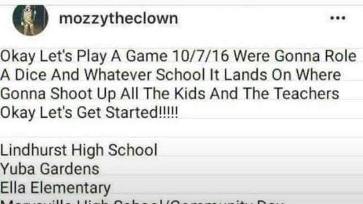 A threatening post on Instagram from Mozzy the Clown.