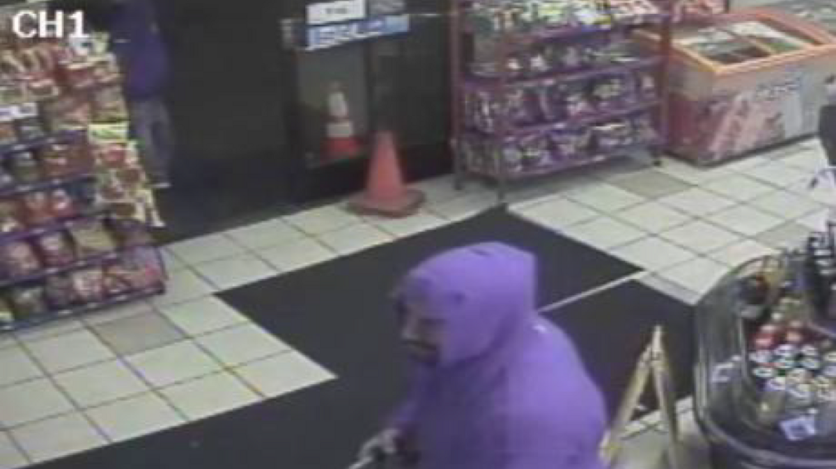 Surveillance photo shows a man sought in a gas station robbery