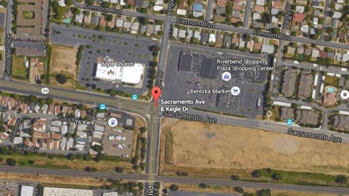 Google Earth image shows approximately where a pedestrian was seriously injured Tuesday morning when struck by a car in West Sacramento.