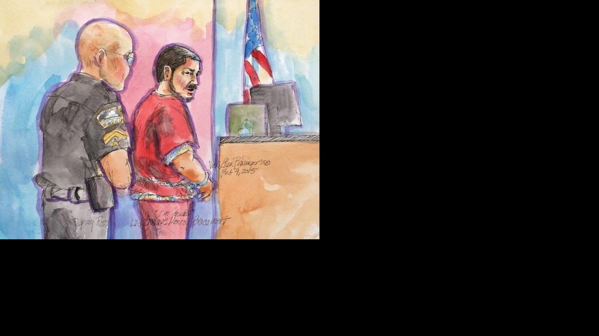 Luis Enriquez Monroy Bracamontes appears in Superior Court Wednesday in this artist’s sketch. No cameras were allowed in court.