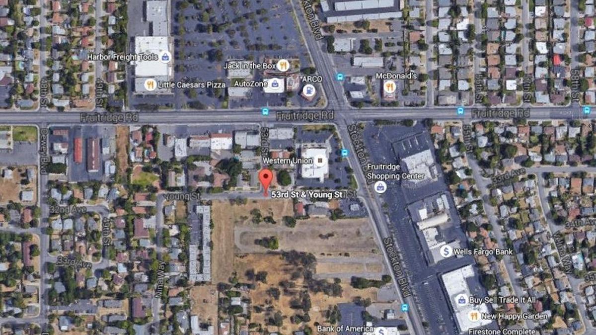 Google Earth image shows the area of 53rd and Young streets in south Sacramento.
