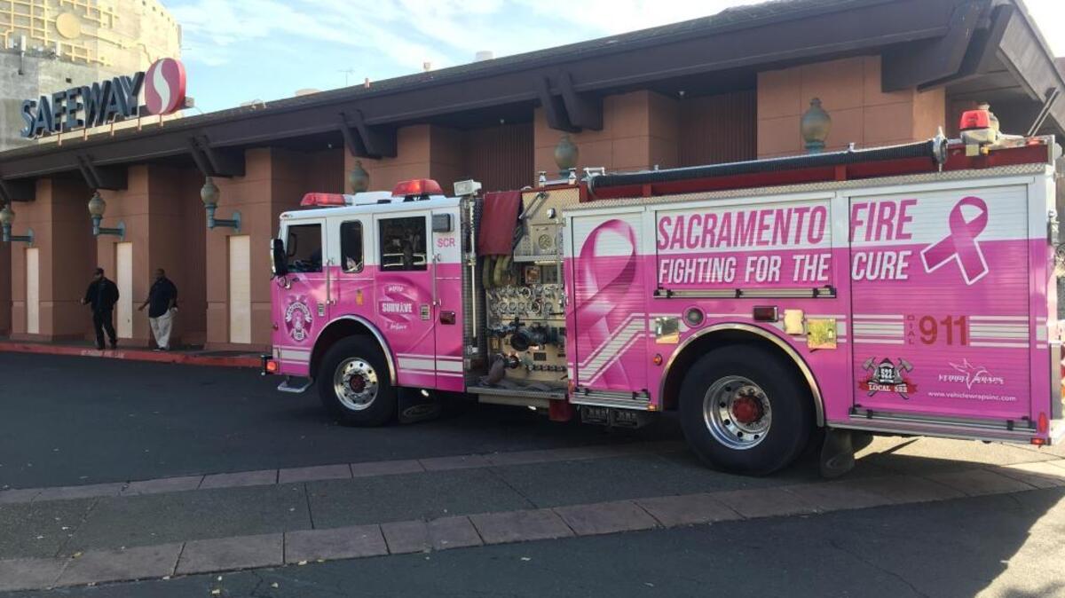 Sacramento Fire Department personnel respond to a bakery department fire Tuesday afternoon at Safeway on Alhambra Boulevard.