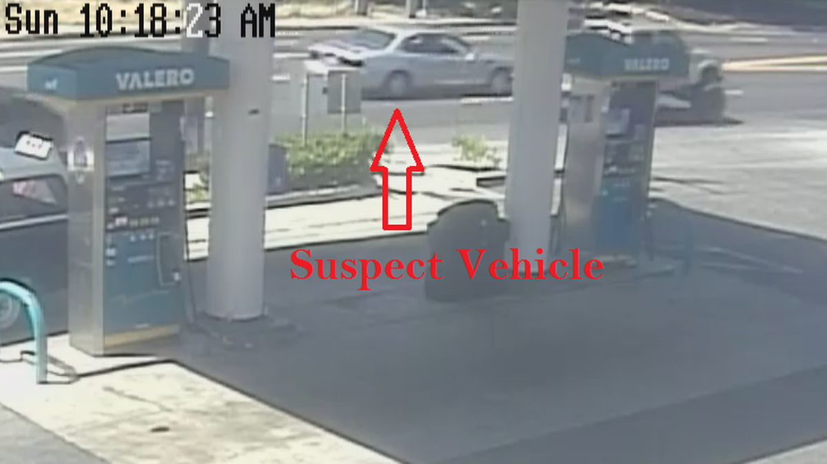 The arrow points to the vehicle believed to have been involved the fatal shooting Sunday, June 28, 2015, in the Home Depot parking lot on Meadowview Road in Sacramento.