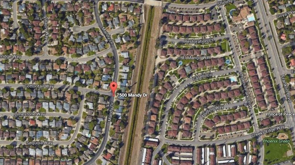 Google Earth image shows 7500 block of Mandy Drive, where a young man was found dead in a house with a large number of marijuana plants.