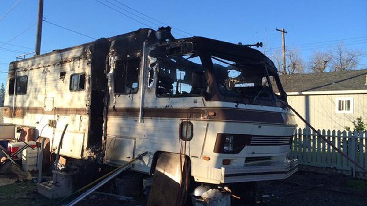 Fire-gutted motorhome