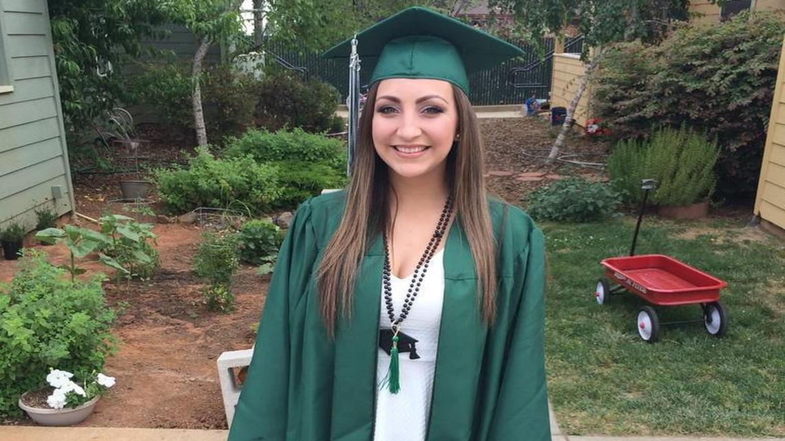 Joslynn Sovenski in her Ponderosa High School graduation attire.