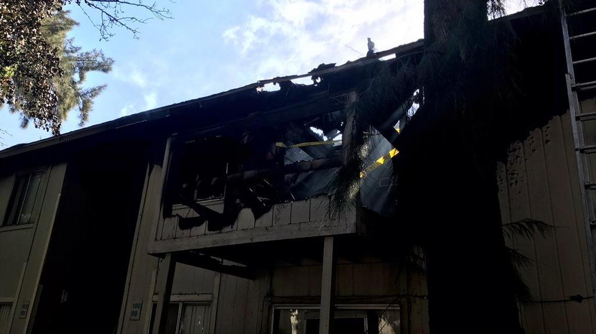 Four apartments were damaged in a two-alarm fire at a complex in the 2200 block of Hurley Way in the Arden Arcade area on Monday, Aug. 14, 2017.