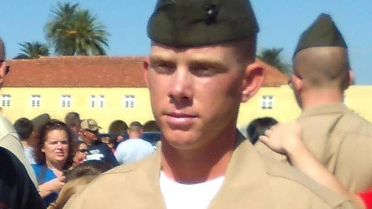 Ryan Harris during a Marine boot camp graduation in 2015.
