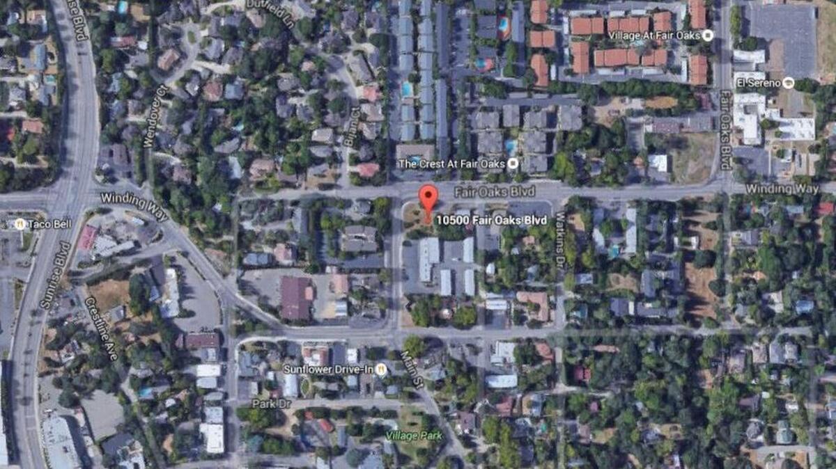 Google Earth image shows where sheriff’s deputies responded to a 911 call at 9 p.m. Saturday reporting two vehicles involved in a chase in the 10500 block of Fair Oaks Boulevard in Fair Oaks.
